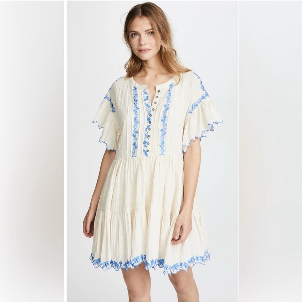 Free People Cream and Blue Mini Dress